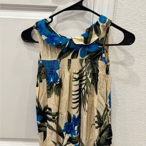 Floral Sleeveless Dress with Blue Accents